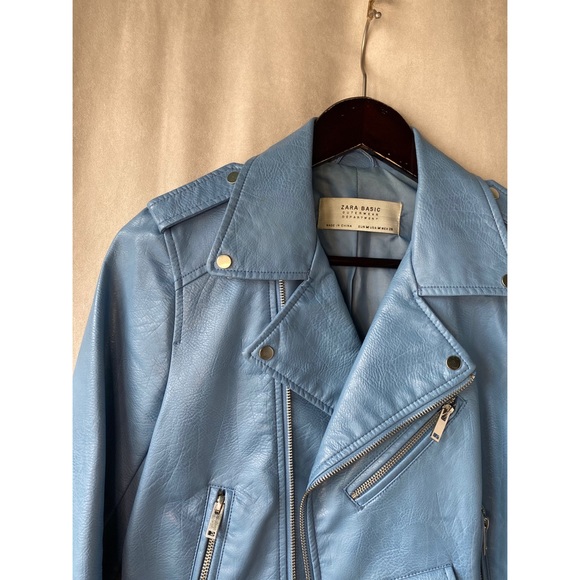 Zara Pale Blue Faux Leather Jacket - Picture 7 of 10